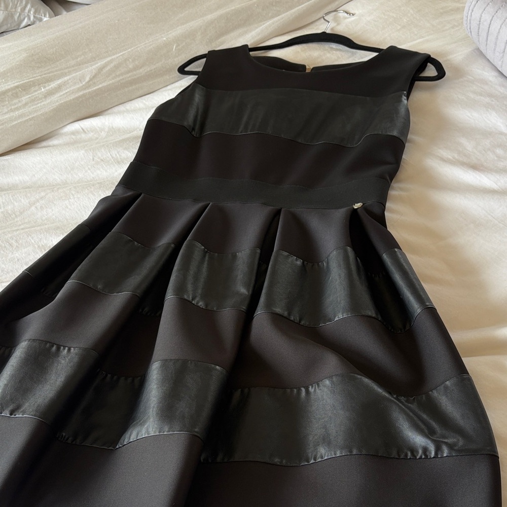 Rinascimento Black and Gray Striped Midi Dress